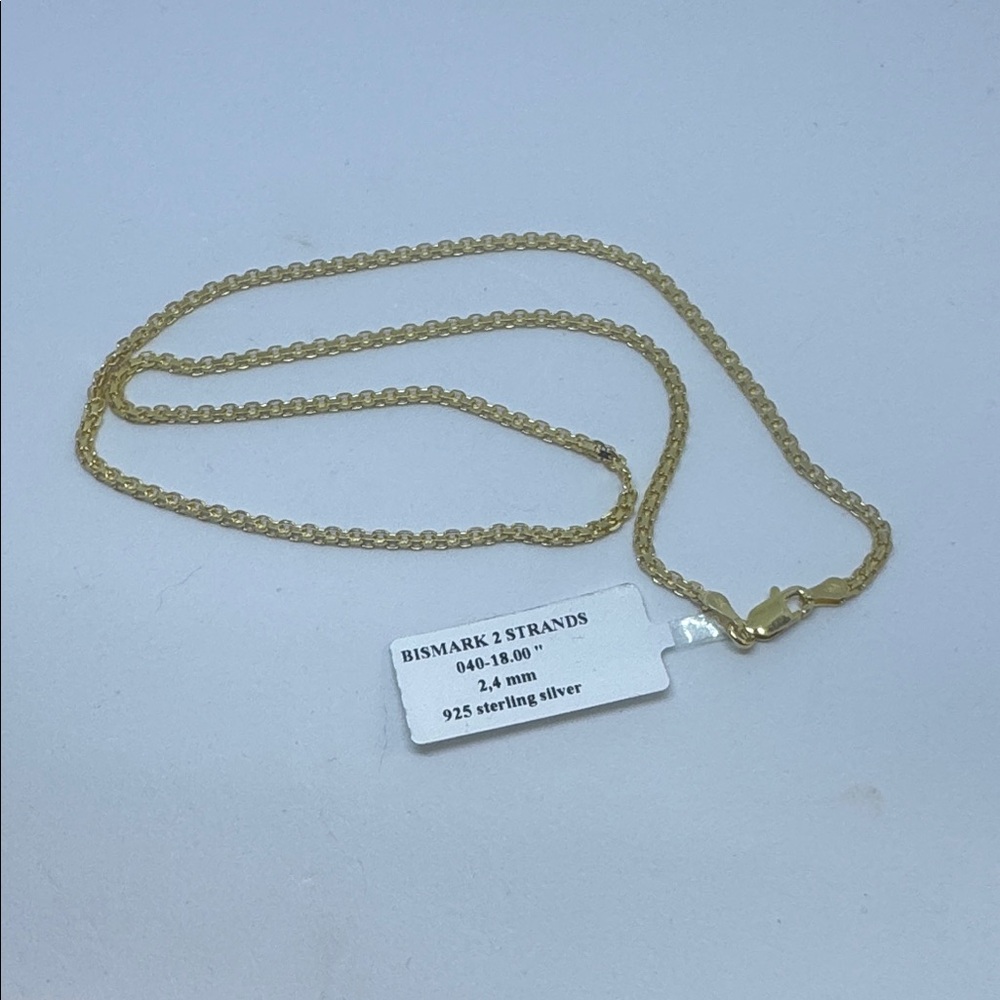 18” Gold over .925 Sterling Silver 2.4mm Bismark 2-Strands Chain